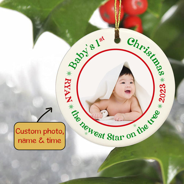 Personalized Baby's First Christmas Ornament, Custom Baby's First Christmas Photo Ornament Decoration OMT08-4