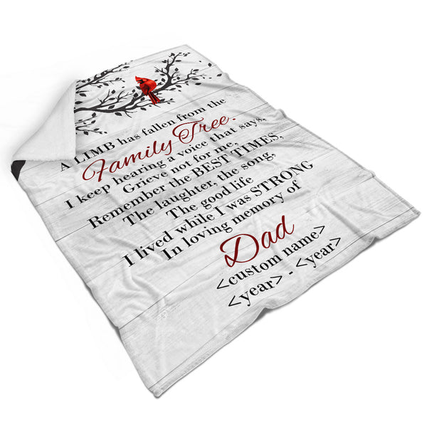 Memorial Blanket Gift| Remembrance Blanket Sympathy Gift For Loss of Dad Mom| A Fallen Limb Blanket MM47