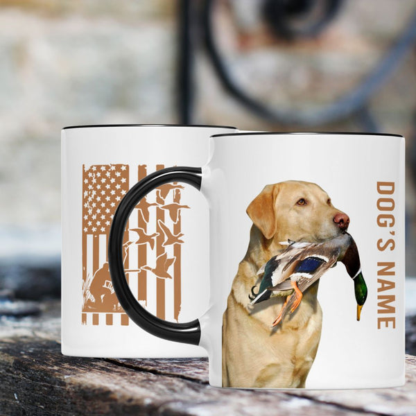 Duck Hunting Dogs Custom Name American flag Accent Edge-to-Edge Mug, Gifts idea for Duck Hunter FSD4502