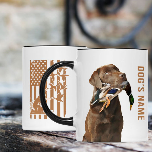 Duck Hunting Dogs Custom Name American flag Accent Edge-to-Edge Mug, Gifts idea for Duck Hunter FSD4502