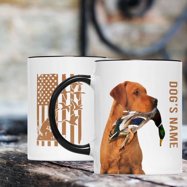 Duck Hunting Dogs Custom Name American flag Accent Edge-to-Edge Mug, Gifts idea for Duck Hunter FSD4502