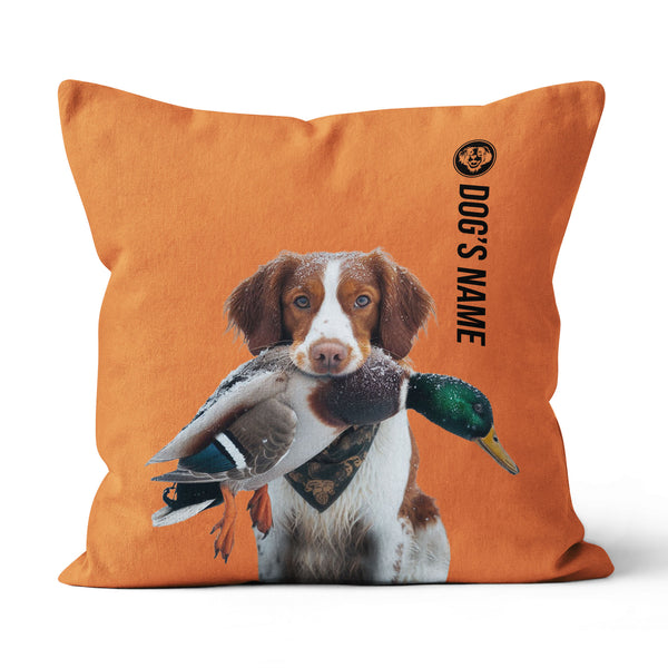 Brittany Hunting Dog Custom Dog's Name Orange Pillow, Hunting Dog Pillows FSD4401