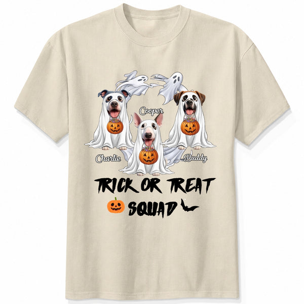Trick or Treat Squad Custom Multiple Dogs In Ghost Sheets With Pumpkins Halloween T-shirt FSDM54