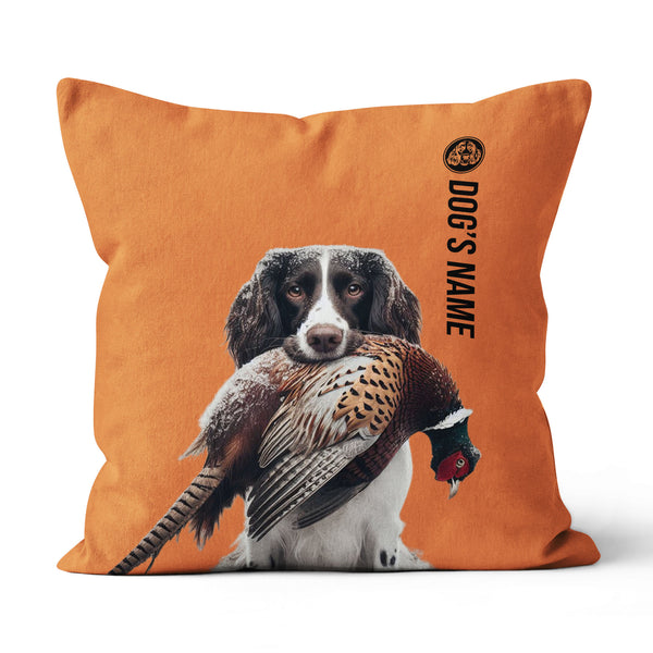 English Springer Spaniel Hunting Dog Custom Dog's Name Orange Pillow, Hunting Dog Pillows FSD4403