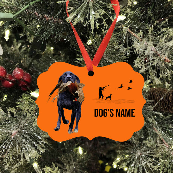 Black GSP Hunting Dog Custom Name Medallion Aluminum Ornament - Dog Christmas ornament FSD4354