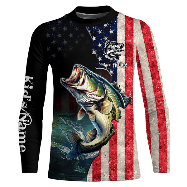 Custom Bass Fishing US flag Long Sleeve Fishing Shirts, Fishing jersey Gifts for men, women, kids TTN15