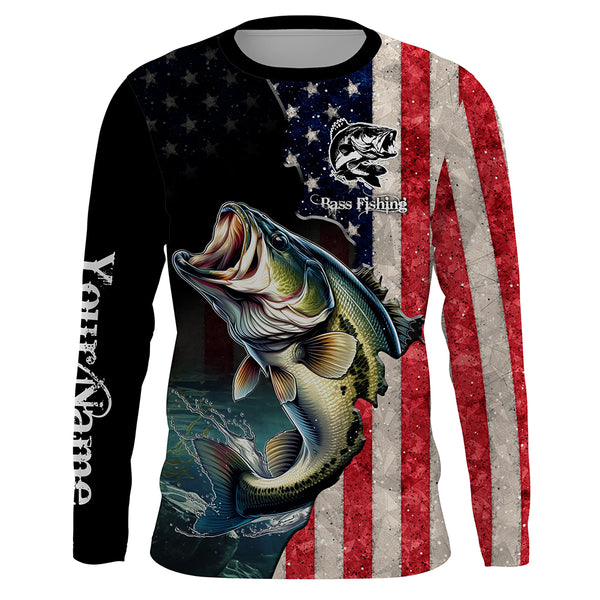 Custom Bass Fishing US flag Long Sleeve Fishing Shirts, Fishing jersey Gifts for men, women, kids TTN15