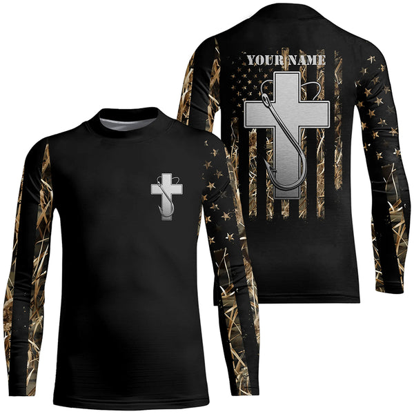 Fishing Hook Jesus Lover camo American flag Custom Name 3D fishing shirts UV protection TTN27