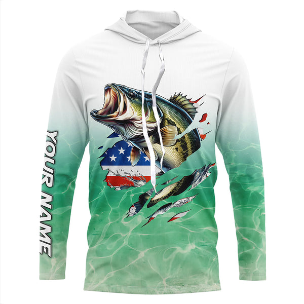 Bass Fishing American Flag Custom long sleeve performance Fishing Shirts, patriotic fishing gifts TTN65