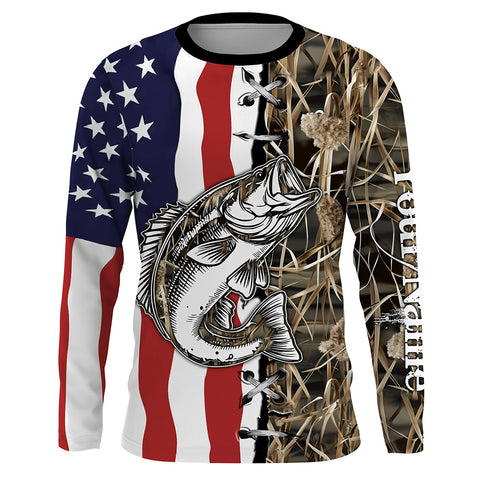 Bass Fishing American Flag Camo Custom Name 3D All over printed UV protection Shirts Fishing gift TTN09