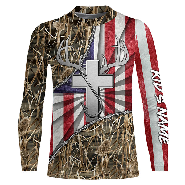 Fishing Hunting shirt Jesus lover American flag camo shirt custom name 3D All Over Printed Shirts TTN29