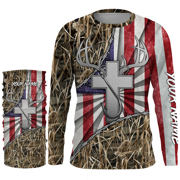 Fishing Hunting shirt Jesus lover American flag camo shirt custom name 3D All Over Printed Shirts TTN29