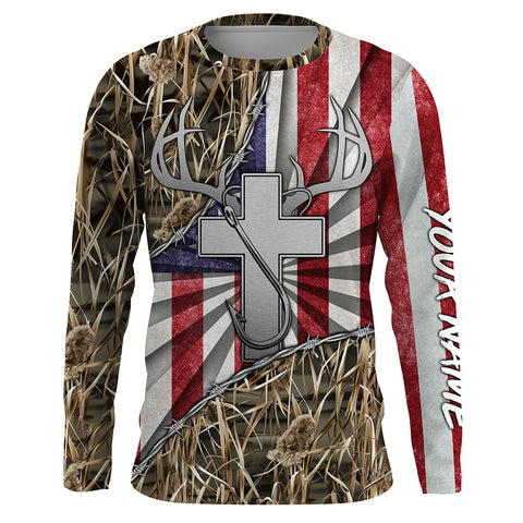 Fishing Hunting shirt Jesus lover American flag camo shirt custom name 3D All Over Printed Shirts TTN29