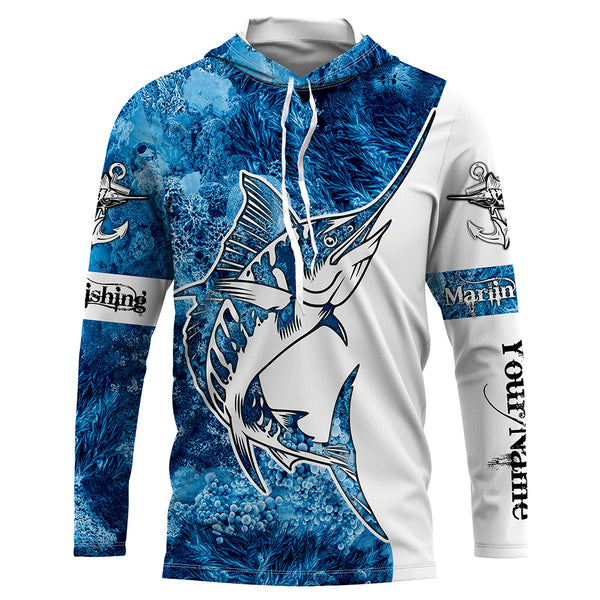 Marlin Fishing Sea Camo 3D UV customize name long sleeves shirt personalized gift for Fishing Lovers TTN38