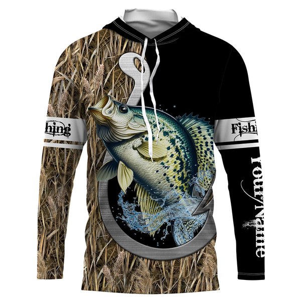 Crappie Fishing Jerseys Fish Hook Camo UV Customize Name Long Sleeve Shirts TTN41