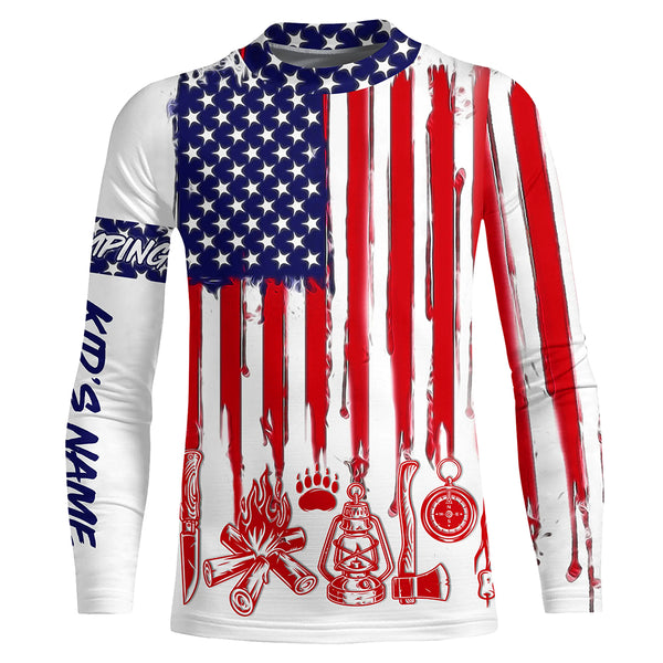 Personalized Funny Camping American Flag UV protection Custom Long Sleeve Shirts TTN128