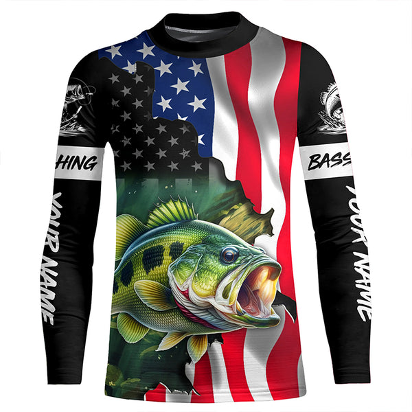 American Flag Bass Fishing Custom long sleeve Fishing Shirts for men, Bass Fishing jerseys TTV08