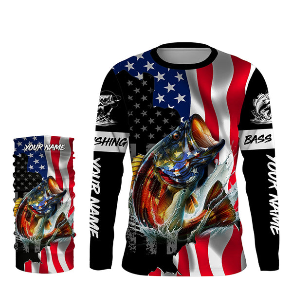 American Flag Bass Fishing Custom long sleeve Fishing Shirts for men, Bass Fishing jerseys TTV63