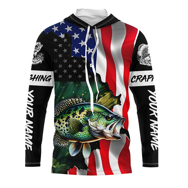 American Flag Crappie Fishing Custom Name performance long sleeve fishing shirt uv protection TTV30