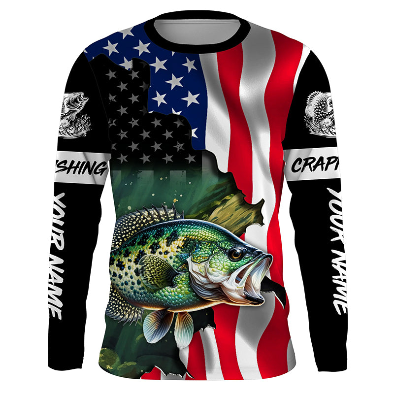 American Flag Crappie Fishing Custom Name performance long sleeve fishing shirt uv protection TTV30