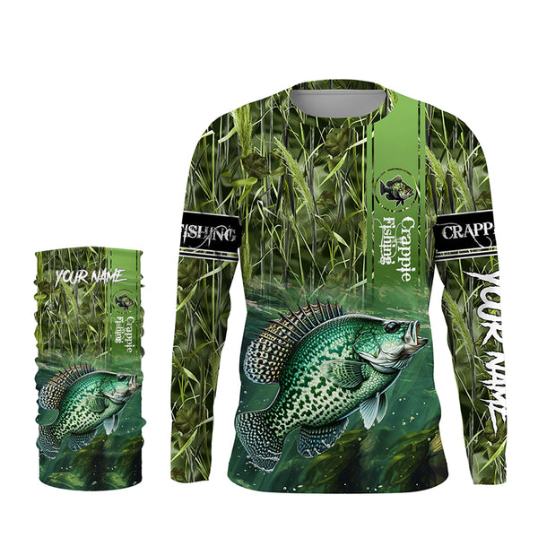 Crappie Fishing Camo Long Sleeve Fishing Shirts, Custom Crappie Tournament Fishing Jerseys TTV29