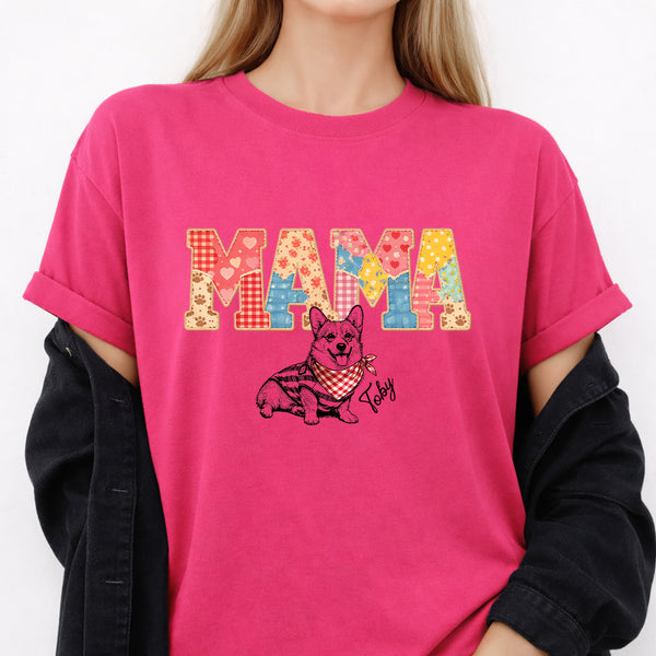 Custom Mama Patchwork Dog Photo and Name T-shirt, Beautiful Mothers Day Gift for Dog Mom FSD4809