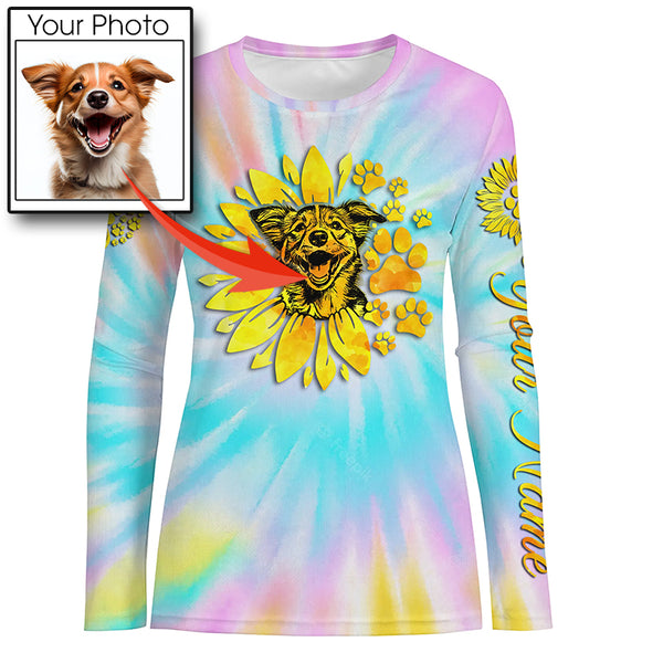 Dog lovers tie dye sunflower UV protection personalized shirt for dog lover D08