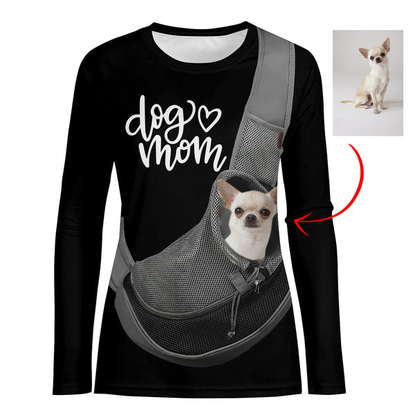 Dog mom customizes dog's photo with dog carrier print on t-shirt A67