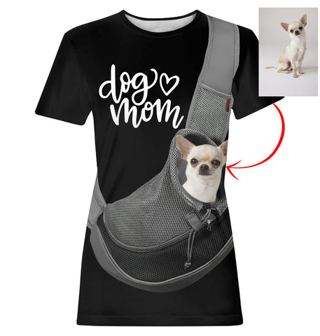 Dog mom customizes dog's photo with dog carrier print on t-shirt A67