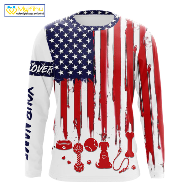 Personalized Dog Lover Shirt – American Flag 4th of July Tee | Custom Name Dog Mom Dad Gift