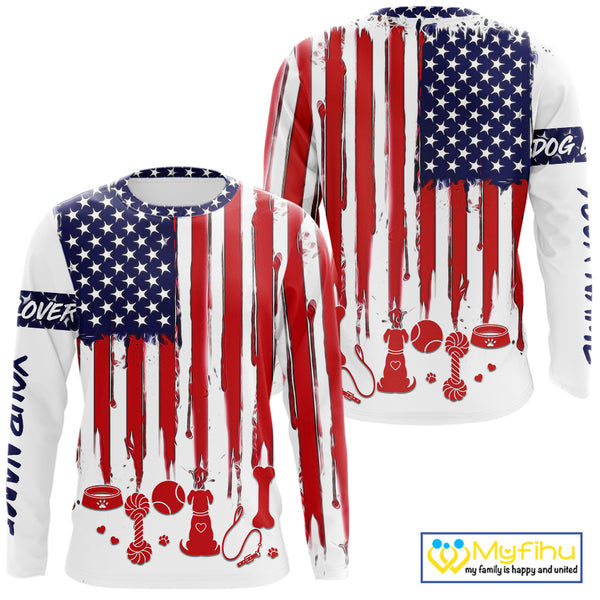 Personalized Dog Lover Shirt – American Flag 4th of July Tee | Custom Name Dog Mom Dad Gift