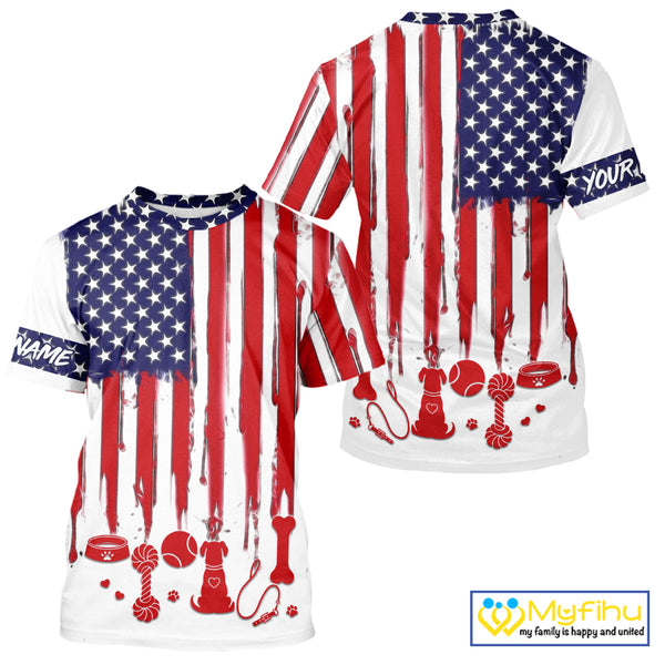 Personalized Dog Lover Shirt – American Flag 4th of July Tee | Custom Name Dog Mom Dad Gift