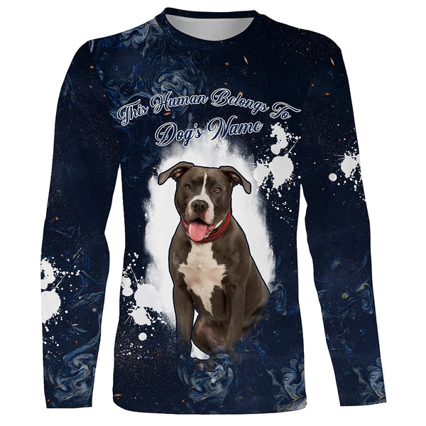 The human belongs to dog's name and photo UV protection personalized shirt for dog lover D03