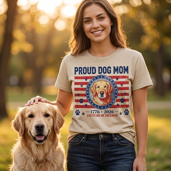 Proud Dog Mom Shirt Personalized, Custom Dog Photo 4th of July Tee, America 250 Years 1776-2026, Patriotic Dog Mom Gift, Custom Pet Portrait T-Shirt