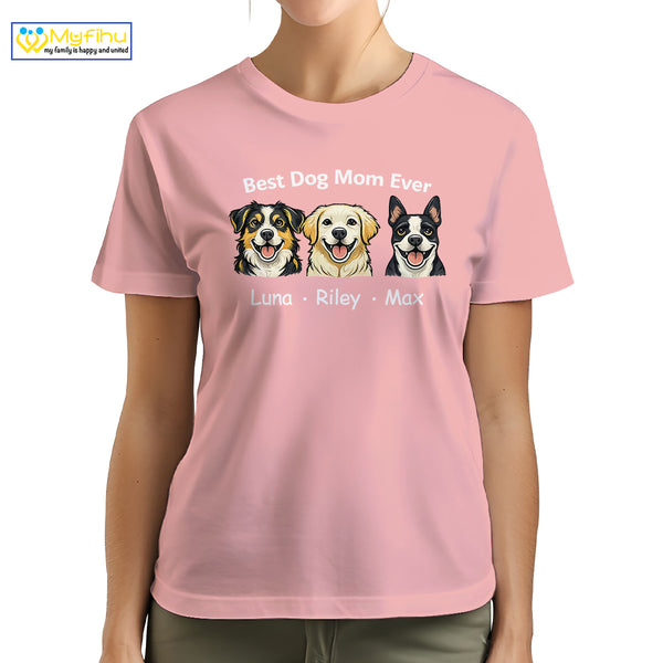 Best Dog Mom Ever Custom 3 Dogfaces Premium Women's T-Shirt for Mom DM08