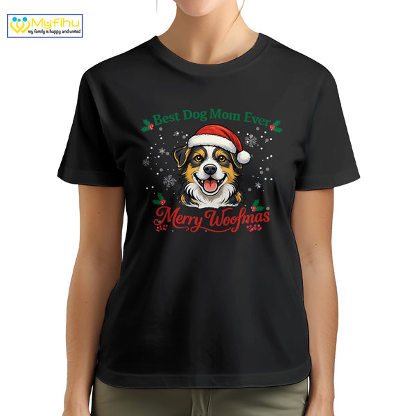 Best Dog Mom Ever Merry Woofmas Custom Dogface Premium Women's T-Shirt for Mom DM09