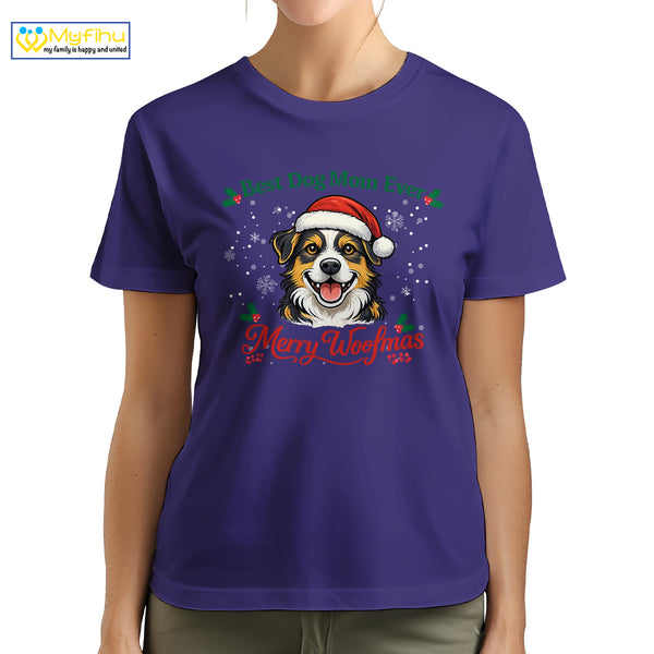 Best Dog Mom Ever Merry Woofmas Custom Dogface Premium Women's T-Shirt for Mom DM09