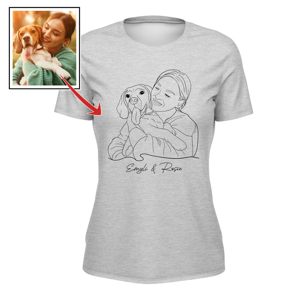 Custom dog mom photo to line art tattoo style personalized shirt for dog lover D10