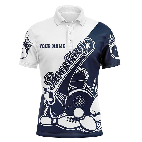 Navy Custom Bowling Shirts For Men, Strike Bowling Team Shirts Bowling Pin IPHW3790