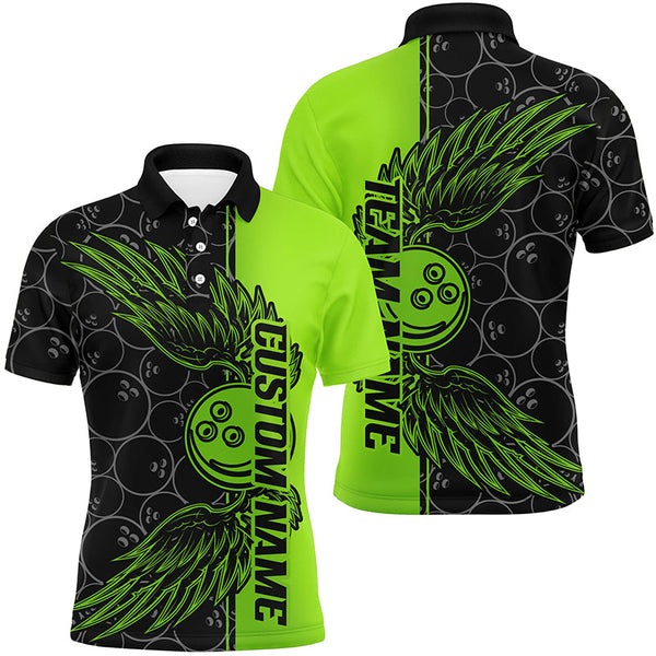 Black And Green Custom Unisex Bowling Tournament Team Shirts, Bowling Ball And Wings Jerseys IPHW6448