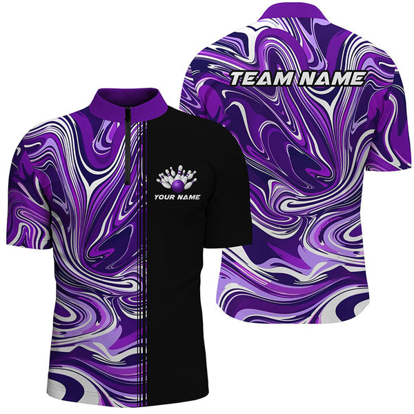 Custom Purple Bowling Polo / Quarter-Zip Shirts For Team, Unisex Bowling Jerseys For Bowlers IPHW6174