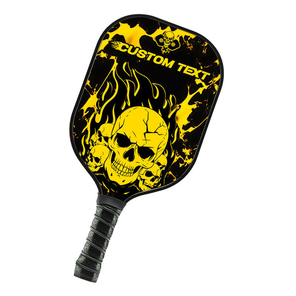 Black And Yellow Flame Skull Custom Pickleball Paddle, Halloween Pickleball Paddles Gifts IPHW7464