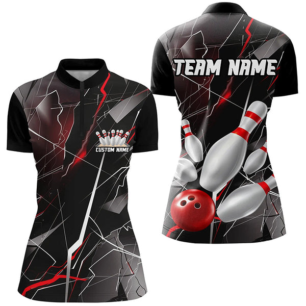 Red Thunder Lightning Custom Bowling Team Shirts For Women, Strike Bowling Jerseys IPHW6466
