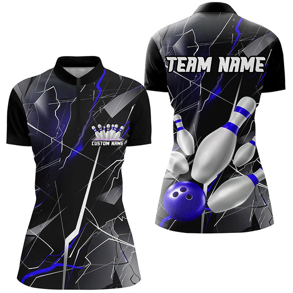 Blue Thunder Lightning Custom Bowling Team Shirts For Women, Strike Bowling Jerseys IPHW6467