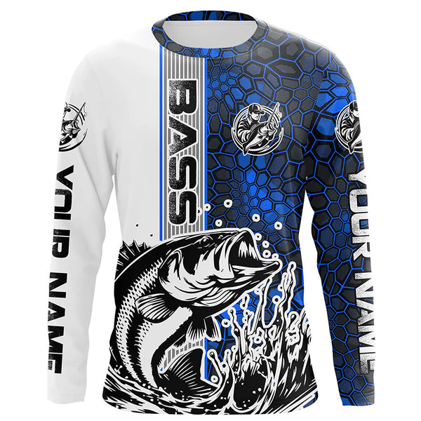 Largemouth Bass Fishing Custom Long Sleeve Tournament Shirts, Bass Fishing Jerseys | Water Blue Camo IPHW6642