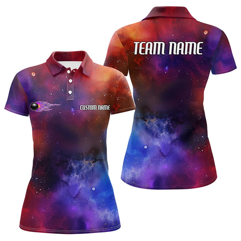 Galaxy Bowling Shirts For Women, Custom Name Flame Bowling Ball Team Jerseys IPHW6192