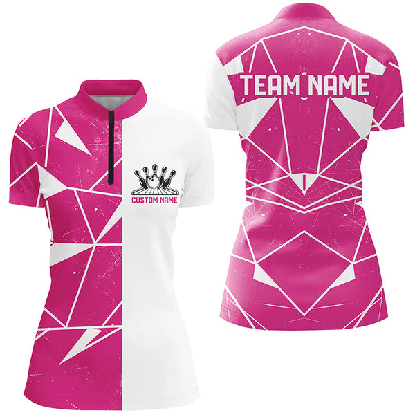 Pink Geometric Custom Ladies Bowling Team Shirts, Bowling Jerseys For Bowlers IPHW6265