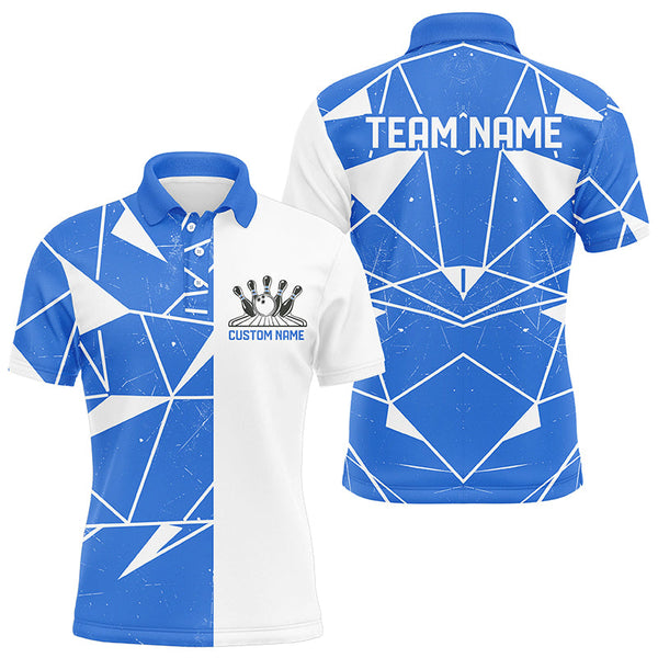 Blue Geometric Custom Unisex Bowling Team Shirts, Bowling Jerseys For Bowlers IPHW6266