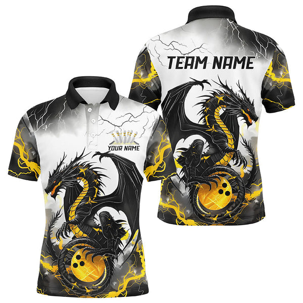 Black And Gold Thunder Lightning Custom Dragon Bowling Shirts For Men, Bowling League Shirts IPHW7061