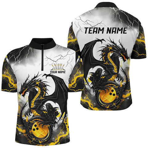 Black And Gold Thunder Lightning Custom Dragon Bowling Shirts For Men, Bowling League Shirts IPHW7061